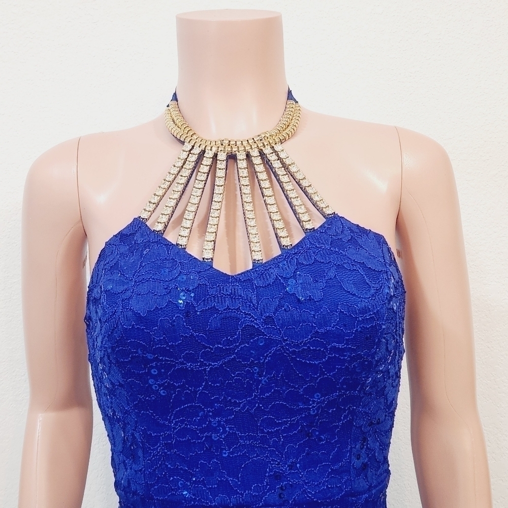 LA Scala Formal Floor Length Lace Rhinestone Neck Dress Size S - Picture 3 of 15